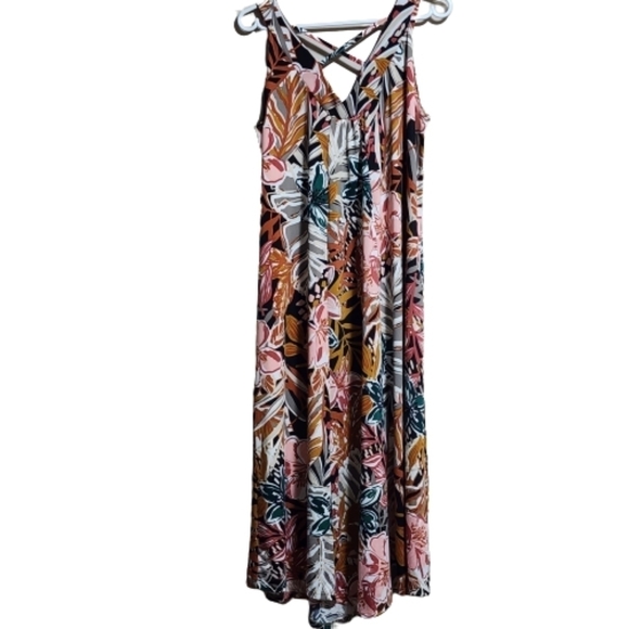 Floral maxi sleeveless tropical multicolor jersey dress  size L - Picture 3 of 4